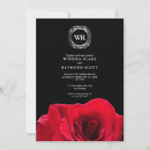 Elegante Schwarz-Rote Rose Silberfalke-Initialen Einladung (Vorderseite)