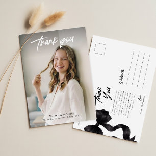 Elegante Schwarz-Schleife Danke zur Graduierung Fo Postkarte