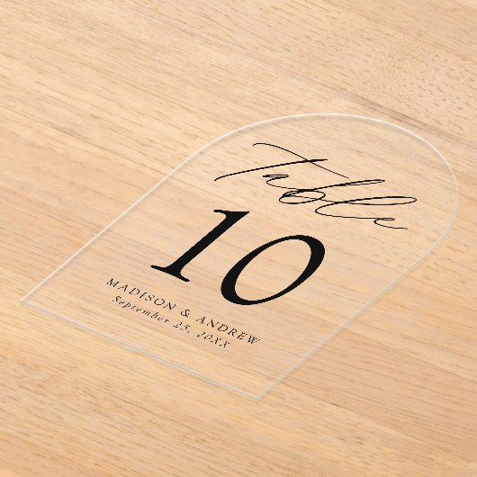Elegante Schwarz-Script-Acrylic-Arch-Tischnummer Acryleinladungen (Ablage )