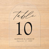 Elegante Schwarz-Script-Acrylic-Arch-Tischnummer Acryleinladungen (Vorderseite)