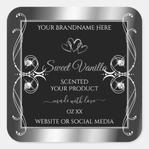 Elegante Schwarz-Silber-Dekor-Produktetiketten Dia Quadratischer Aufkleber
