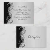 Elegante Schwarz-Silber-Flora-Hochzeitsempfang Begleitkarte (Vorne/Hinten)