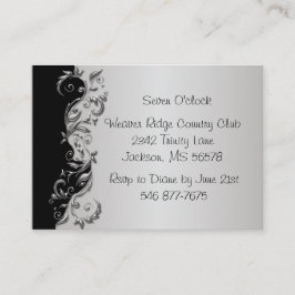 Elegante Schwarz-Silber-Flora-Hochzeitsempfang Begleitkarte