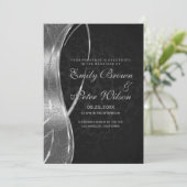 Elegante Schwarz-Silber-Grau-Damaskus-Hochzeit Einladung (Stehend Vorderseite)