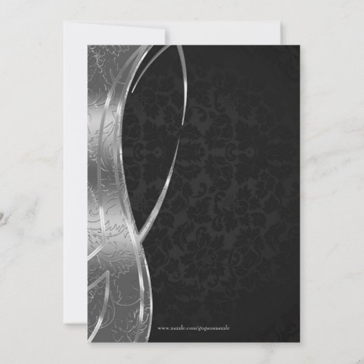 Elegante Schwarz-Silber-Grau-Damaskus-Hochzeit Einladung (Rückseite)