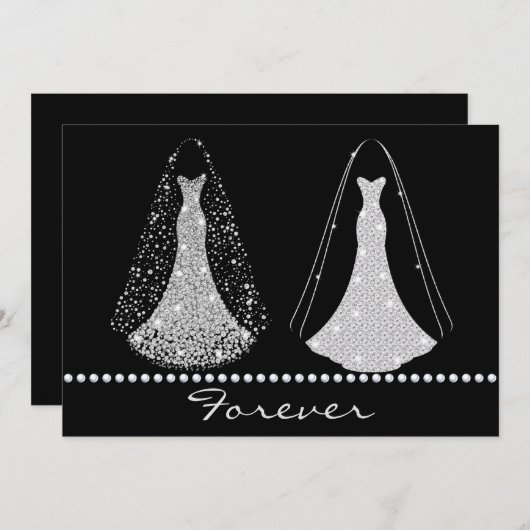 Elegante Schwarz-Silber-Hochzeit Einladung (Vorne/Hinten)