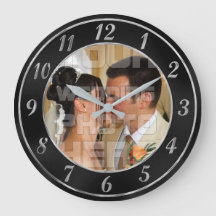 Elegante Schwarz-Silber-Hochzeitsszene Foto-Uhr