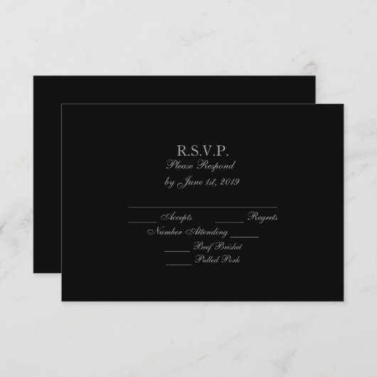 Elegante Schwarz/Silber-RSVP-Karten für Hochzeiten Begleitkarte (Vorne/Hinten)