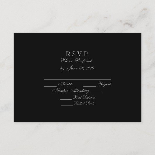 Elegante Schwarz/Silber-RSVP-Karten für Hochzeiten Begleitkarte (Vorderseite)