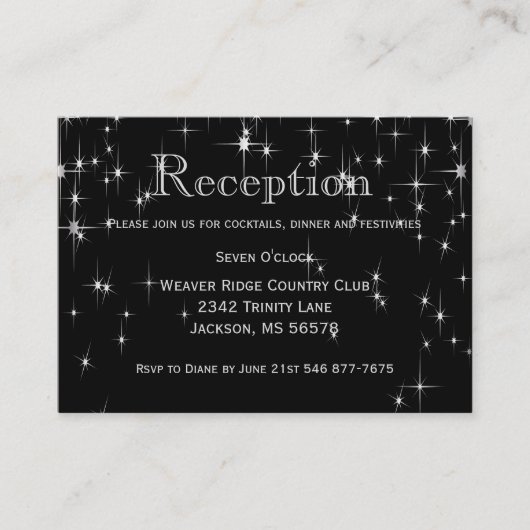 Elegante Schwarz-Silber-Starlights - Empfang Begleitkarte (Vorderseite)