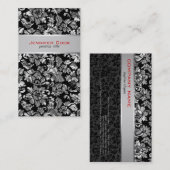 Elegante schwarz-silbergraue Damaskus-Blütenmasken Visitenkarte (Vorne/Hinten)