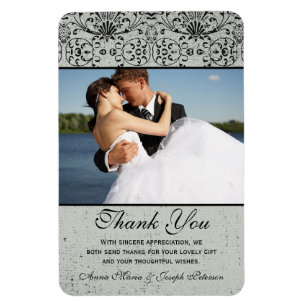 Elegante, schwarz-silberne Damaske Hochzeit danke Magnet