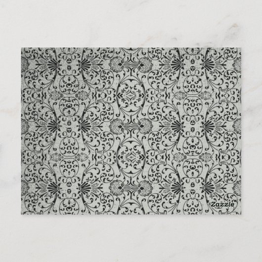 Elegante, schwarz-silberne Damast Hochzeitskarte Postkarte (Rückseite)