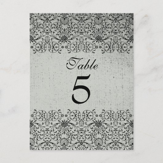 Elegante, schwarz-silberne Damast Hochzeitskarte Postkarte (Vorderseite)