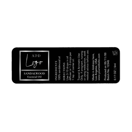 Elegante Schwarz Silver Essential Oil Dropper Flas (Vorne)