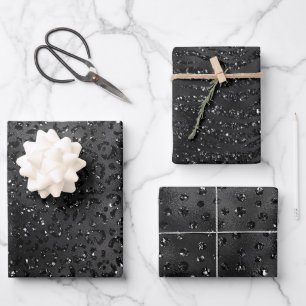 Elegante Schwarz-Tier-Druckmuster Geschenkpapier Set