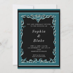 Elegante Schwarz und Dunkelgrün Art Deco Hochzeit Einladung