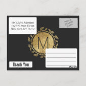 Elegante Schwarz und Gelb Gold Floral Vielen Dank Postkarte (Rückseite)