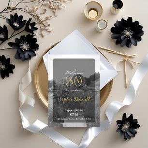 Elegante Schwarz und Gold 30. Geburtstag Einladung