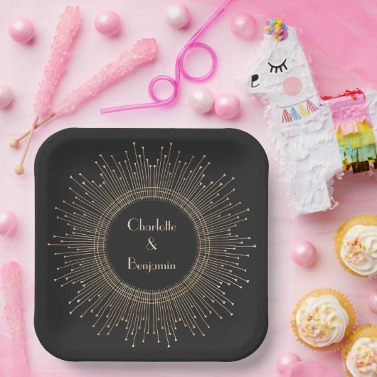 Elegante Schwarz und Gold Art Deco Pappteller (Party)