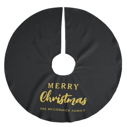 Elegante Schwarz und Gold Familie Name Weihnachten Polyester Weihnachtsbaumdecke (Vorderseite)