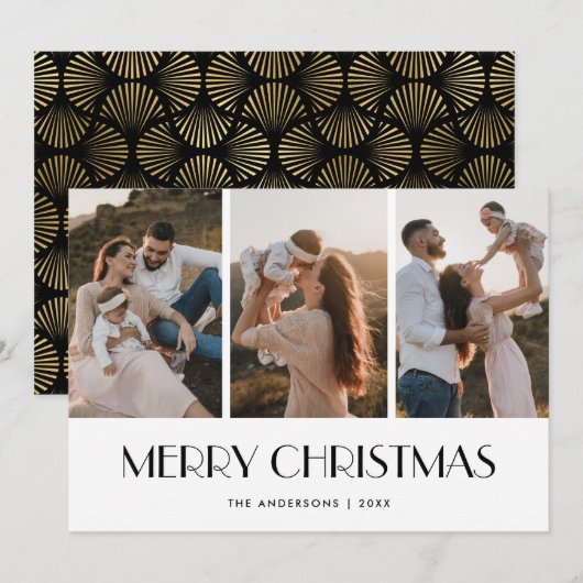 Elegante Schwarz und Gold Foto Collage Weihnachten (Vorne/Hinten)