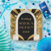 Elegante Schwarz und Gold Kunst, Dichtung und Musi Pappteller (Party)