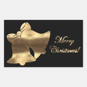 Elegante Schwarz und Gold Look Weihnachtsglocken Rechteckiger Aufkleber