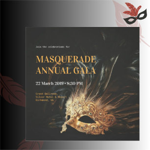 Elegante Schwarz und Gold Masquerade Gala Einladun Einladung