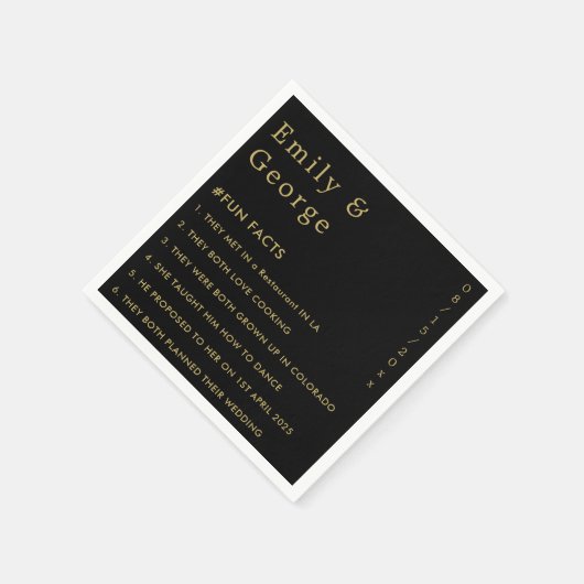 Elegante Schwarz und Gold Moderne Fun Fakten Hochz Serviette (Ecke)