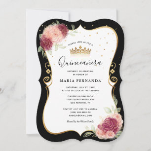 Elegante Schwarz und Gold Rosa Blumenschlucht Einladung