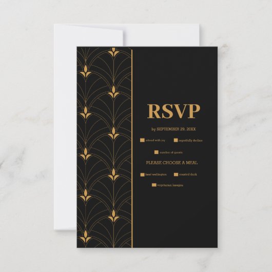Elegante Schwarz und Gold RSVP Karte (Vorderseite)