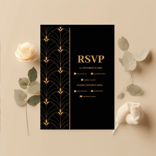 Elegante Schwarz und Gold RSVP Karte