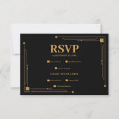 Elegante Schwarz und Gold RSVP Karte (Vorderseite)