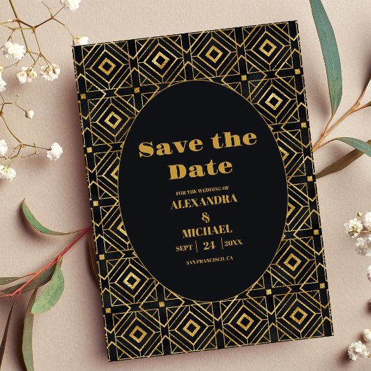 Elegante Schwarz und Gold Save The Date