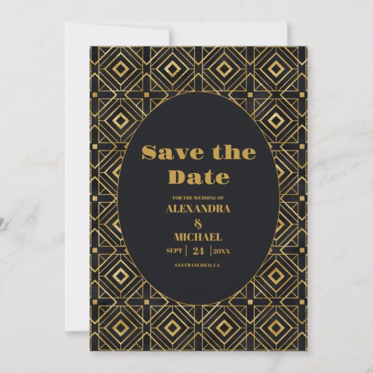 Elegante Schwarz und Gold Save The Date (Vorderseite)