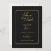 Elegante Schwarz und Gold Script Kunst, Dichtung u Save The Date (Vorderseite)
