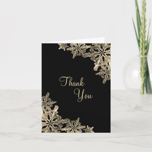 Elegante Schwarz und Gold Snowflake Danke Karte (Vorderseite)
