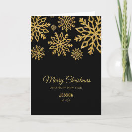 Elegante Schwarz und Gold Snowflakes Weihnachtsnam Karte