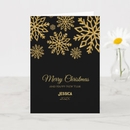 Elegante Schwarz und Gold Snowflakes Weihnachtsnam Karte