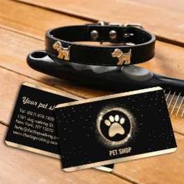 Elegante Schwarz und Gold Sparkle Pet Groomer Visitenkarte
