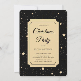 Elegante Schwarz und Gold Starry Night Weihnachten Einladung