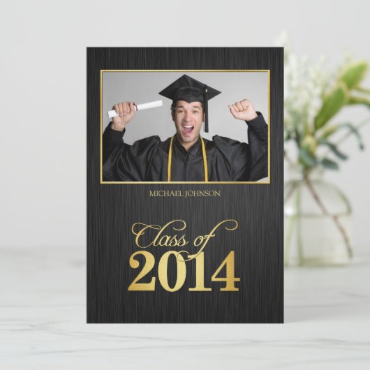 Elegante Schwarz- und Goldklasse 2014 Abschluss Einladung (Stehend Vorderseite)