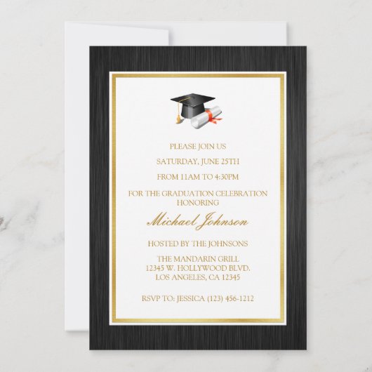 Elegante Schwarz- und Goldklasse 2014 Abschluss Einladung (Rückseite)