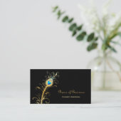 Elegante Schwarz-und Goldpfau-Feder Visitenkarte (Stehend Vorderseite)