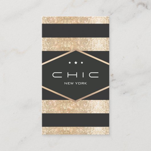 Elegante Schwarz und Imitate Gold Sequins Stripte Visitenkarte (Vorderseite)
