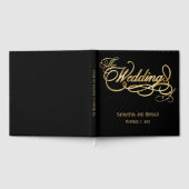 Elegante Schwarz und Imitate Goldkalligraphie Hoch Gästebuch (Voll)