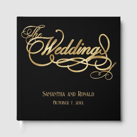 Elegante Schwarz und Imitate Goldkalligraphie Hoch Gästebuch (Vorderseite)