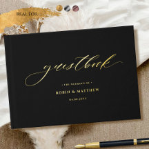 Elegante Schwarz und Real Foil Calligrafy Wedding