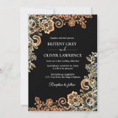 Elegante Schwarz und Rose Gold Blumenstrauß Hochze Einladung (Vorderseite)